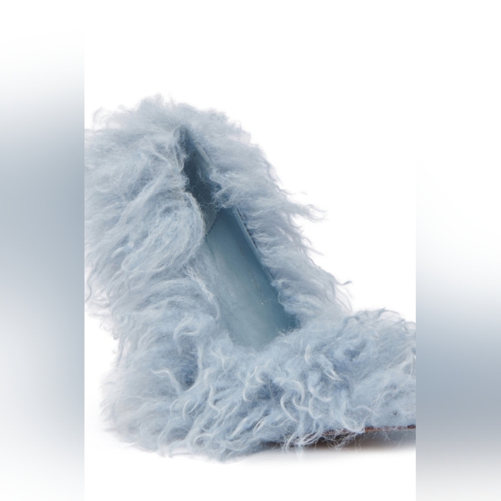 AZALEA WANG "Bluebell Sky Fluffs" Woman's Fur Stilettos In Blue - Picture 5 of 6